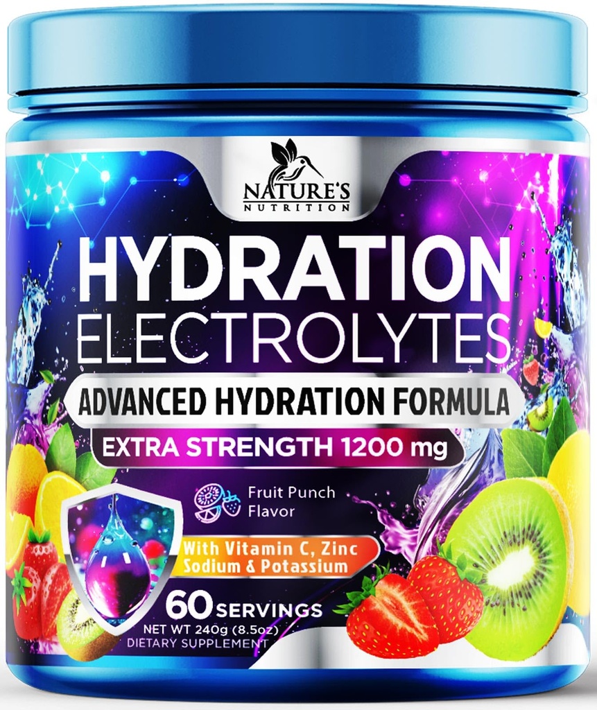 Hydration Electrolyte Powder 1200mg - Dzienny napój uzupełniający płyny - Electrolyte Multiplier with Minerals, Potasu & Real Salt, Keto, Non-GMO - Smaczny Flavor Electrolytes - 60 Słupki