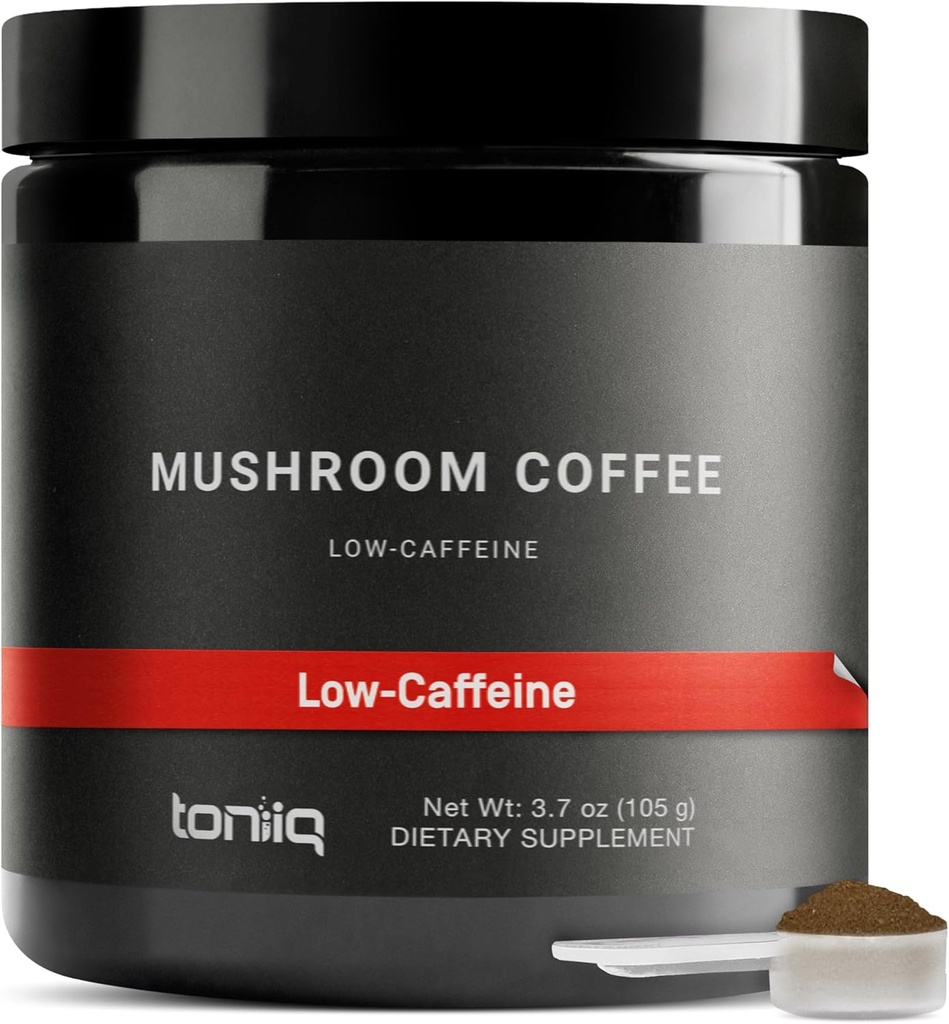 Toniiq Low- Kofeina Mushroom Coffee - Ultra High Potency 10: 1 Concentrated Extract - Kolumbijskie Fasola sourced z 10 Mushroom Blend, Lwie 's Mane & Cordyceps - alternatywa dla kawy funkcjonalnej