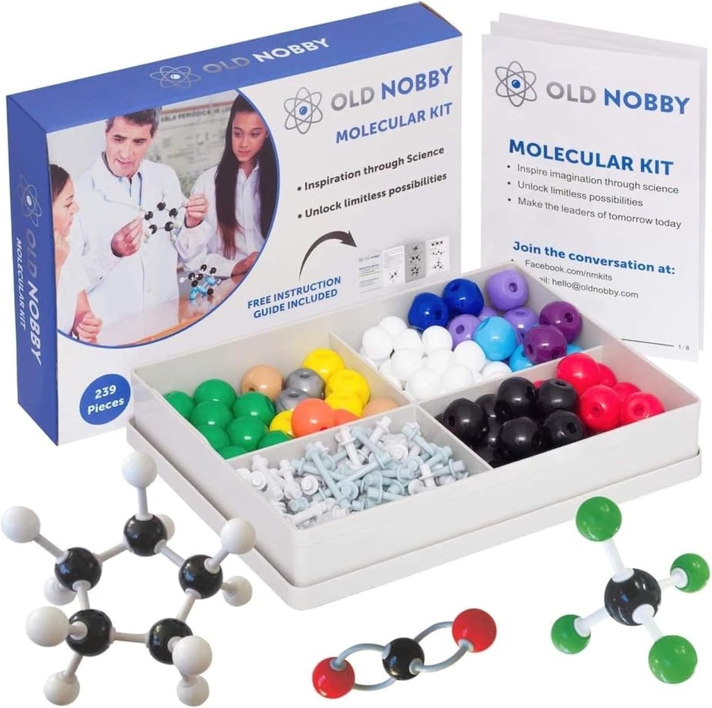 Lekcje z chemii Model Kit - Old Nobby 240 Pc Molecular Set Organic Chemistry dla studentów - Kompletny Molecular Model Kit dla STEM, Atomy wizualizacyjne, Obligacje i Struktury