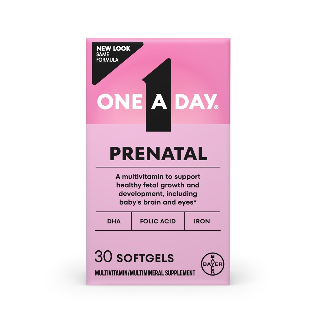 One A Day Prenatal Vitamins- Kwas foliowy, Żelazko, Omega- 3 (DHA), Ciąża Witaminy dla kobiet, Prenatal Multivitamin dla mamy i wsparcia dla dziecka, Ciąża musi uszkadzać 30 Ct (Opakowania może Vary)