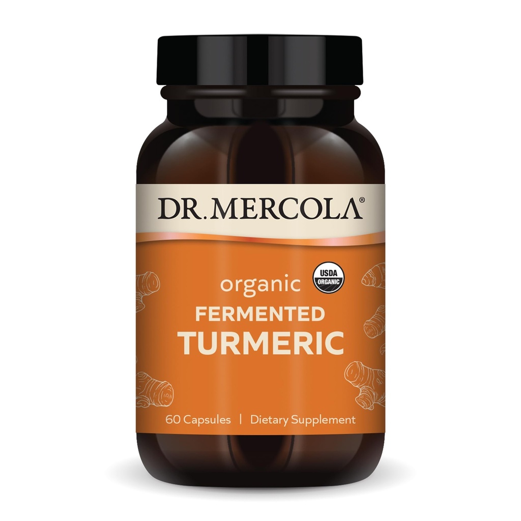 Dr Mercola Organic Fermented Turmeric - 370 mg Fermented Turmeric - Wysoka biodostępność Kurkuminoidy - USDA Organic, Non- GMO, Gluten- Free & Soy- Free - 60 Kapsułki (30 Servings)