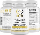 Kurkumina Kurkumina Resveratrol Suplement odżywczy, Właściwości przeciwutleniacze, Wspomaga dobre zapalenie i układ immunologiczny, 120 Kapsułki wegańskie