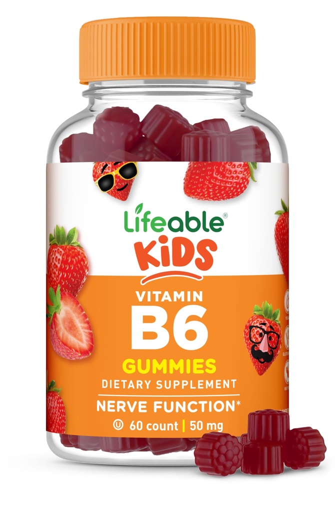 Żywe Gummie Witaminowe B6 dla dzieci 124; Wielkie Tasting B6 Witaminy 50mg 124; Wegan Non-GMO Gluten Free 124; dla Nerve Function Support 124; 60 Gummies