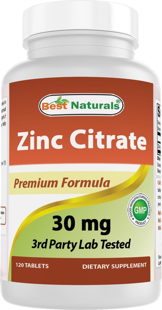 Najlepszy Naturals Cynk 30 mg Suplementy (jako Cytrat cynku) - Cynk Witaminy dla dorosłych Wsparcie immunologiczne - 120 Tabletki (120 Liczba (Opakowanie po 1))