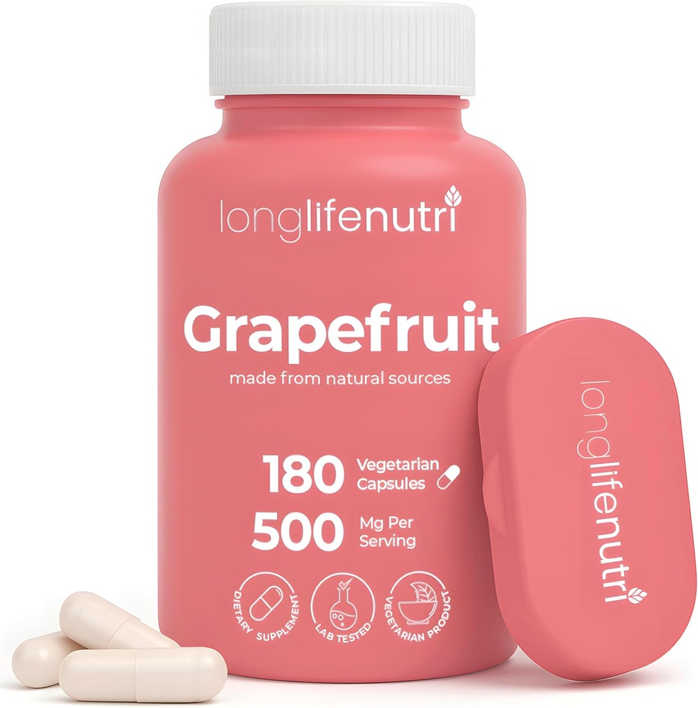 Grejpfrut Seed Extract 500mg - derived from Citrus Paradisis, 180 Kapsułki wegetariańskie, Organic Naringin Suplement dla Daily Energy & Balance, 6- Month Supply, GMP Certified, Made in USA