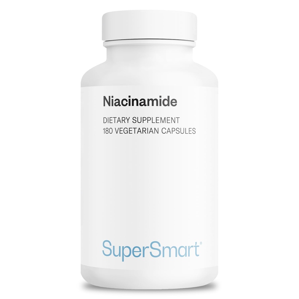 Supersmart - Niacynamid Supplement 2000mg per Day (Nikotynamid) - Flush Free Witamina B3 Niacyna Retail 124; Non-GMO & Gluten Free - 180 Kapsułki wegetariańskie