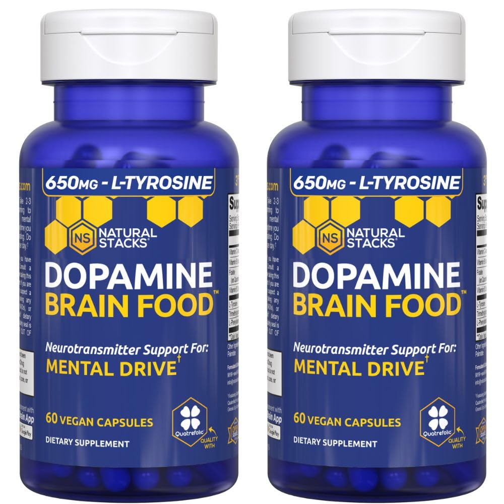 Dopamina Brain Food - 650mg L- Tyrozyna Supplement - Dopamina Supplement for Focus & Mental Drive - Wspomaga mentalną energię - Neuroprzekaźnik Wsparcie z witamin B - 120 Kapsułki