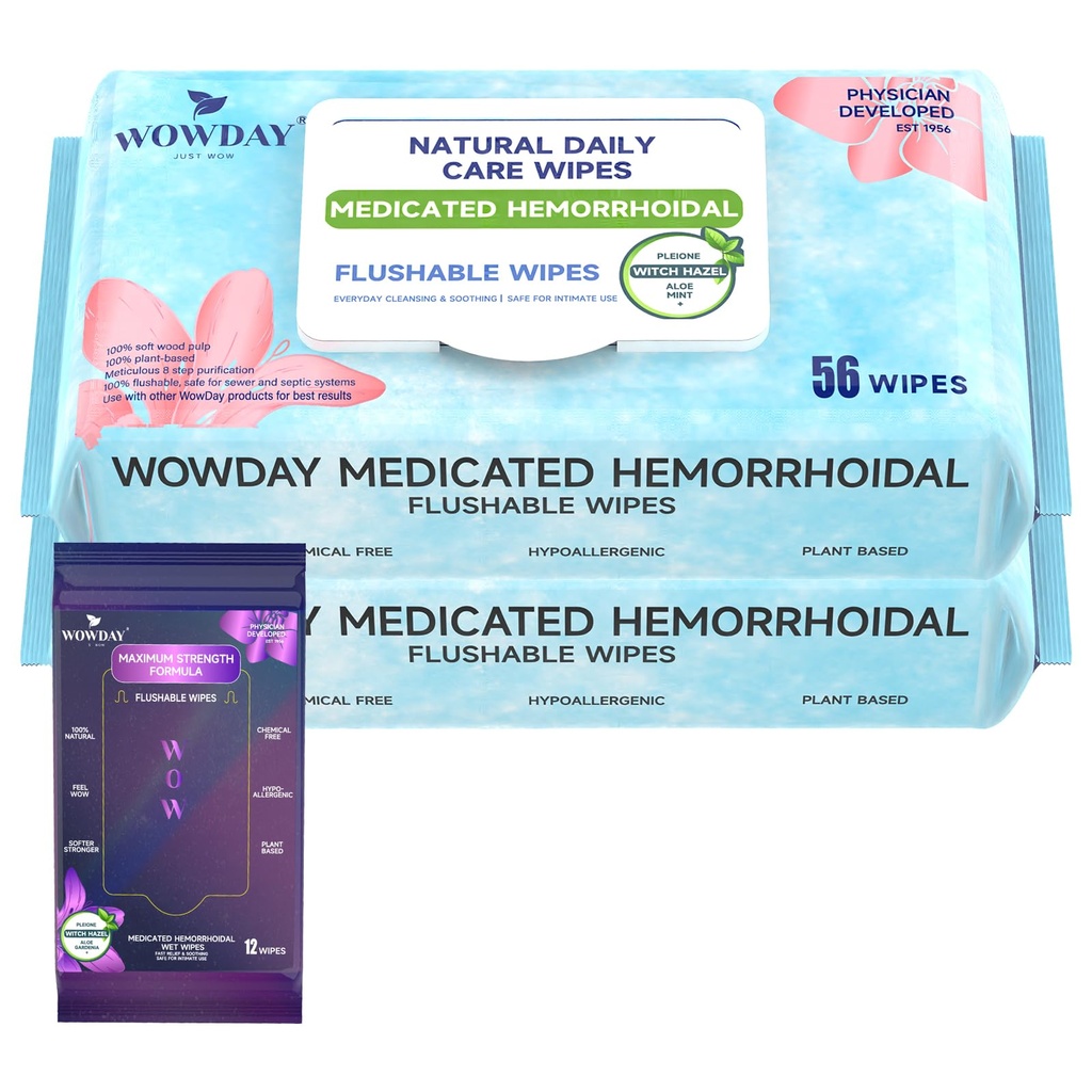 Fluslable Hemorrhoid Wipes Agregat 124; Medycyna Czarownica Hazel Wipes Ph Balanced Agregate 124; 112 Count Fragrance Free Dorosłe Hemorrhoid Leczenie Witch Hazels Wipes for Butt Itch Relief Soothing
