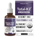 Total K2 ® XI124; Witamina K2 jako MK7 & MK4 XI124; Plus K1 i Witamina D3 Cofactor - 620 µg K2 na Serving - All- Trans MK7 od MenaQ7 ® - Pełna Widmo Witamina K - Wegan, Organic Certified (Liquid 1 oz)