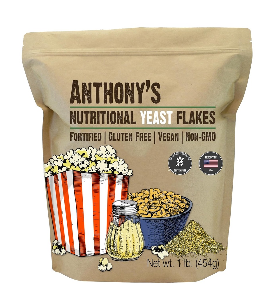 Anthony 's Premium Nutritional Yeast Flakes, 1 lb, Fortified, Gluten Free, Nie GMO, Wegan