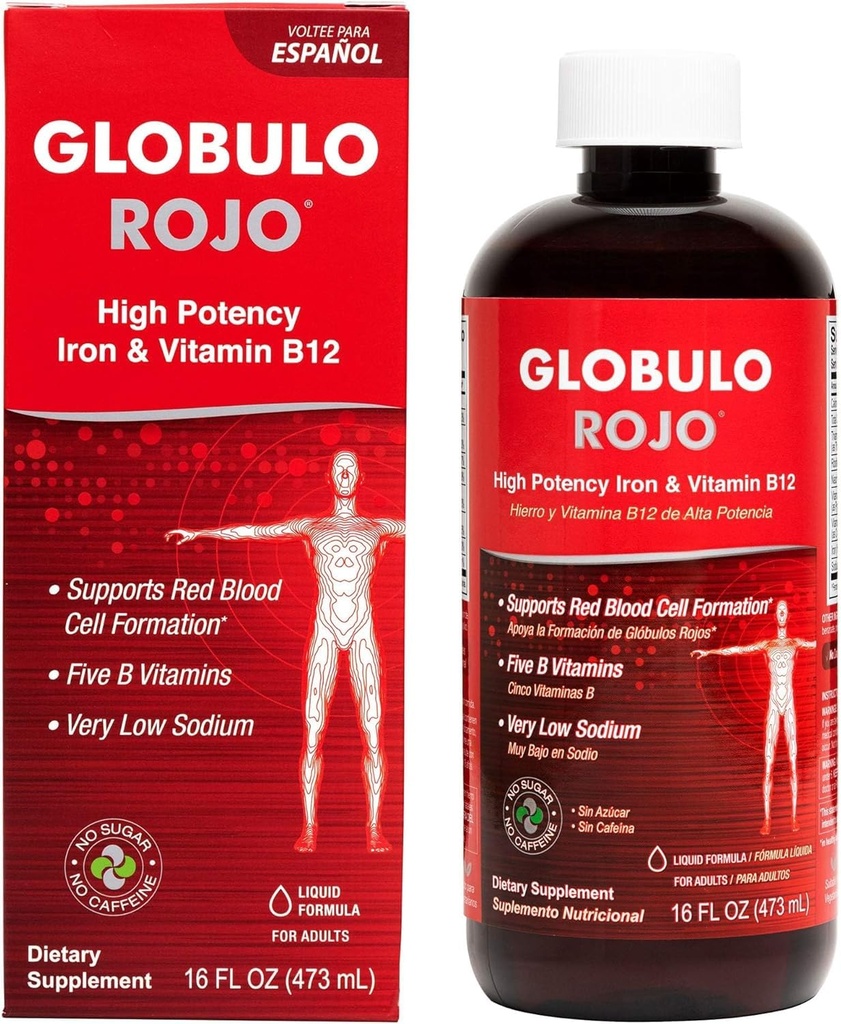 Globulo Rojo Żelaza Suplement - Płynny Suplement Dietetyczny z Witaminy Żelaza & B (Vegan) (1 opakowanie)