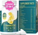 Witaminy prenatalne dla kobiet Poporodowa Multiwitamina z kwasem foliowym Cholina DHA dla kobiet w ciąży i karmienia piersią Niacynamid Biotyna i Minerały 27 w 1 Suplement 90 Capsules- 30 Służenie