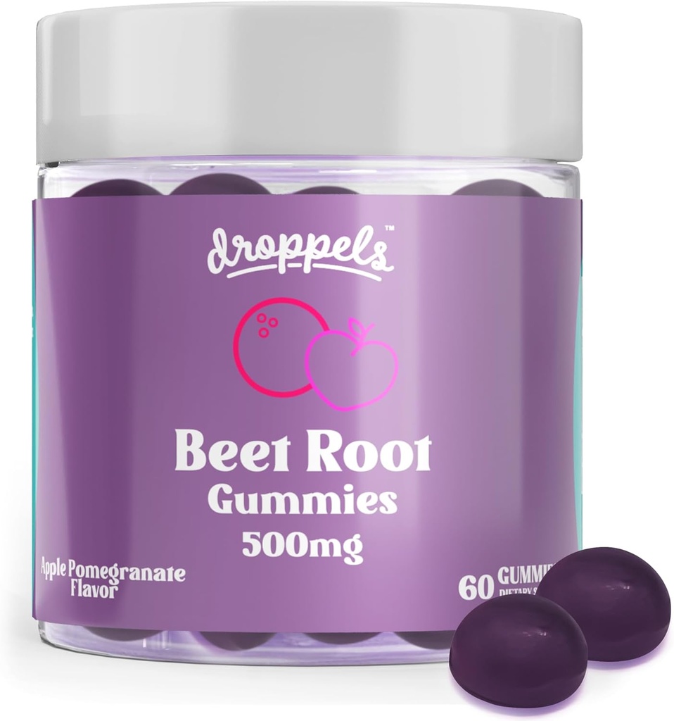 Gumki buraczane z buraka cukrowego w proszku 500 mg, ekstrakt z nasion winorośli 300mg, witamina B12 i Niacyna do 124; Wegan, Pectin- Based & Non-GMO Buraki suplement, Flavor Pomegranat jabłkowy, 60