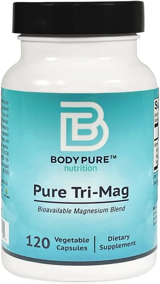 Pure Tri- Mag -Trzy formy silnie absorbowanego magnezu dla odmiany protokołów żywieniowych. Stres Relief, Sen, Heart Health, Mięśnie, i Metabolizm Wsparcie 120- czapki