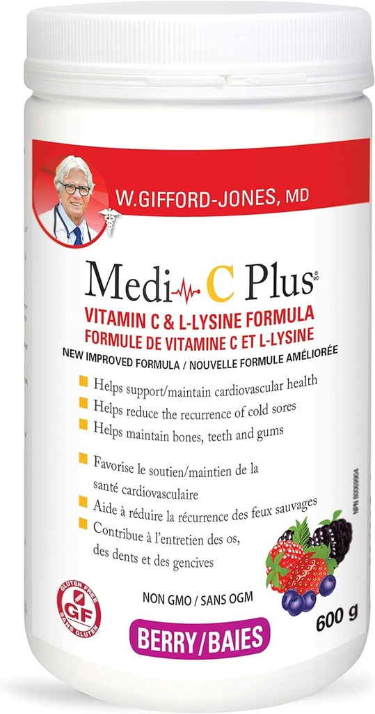 Dr Gifford- jones Preferowane Żywienie Medi- C Plus Witamina C & L- lizyny Formuła Berry Flavour 600g
