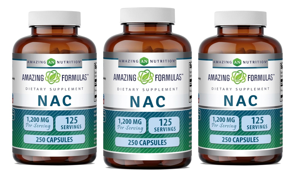 Amazing Formulas NAC 600 Mg XI124; N- Acetyl Cysteine Supplement XI124; Kapsułki XI124; Non- GMO XI124; Gluten Free XI124; Made in USA (3 Pack, 250 Count)