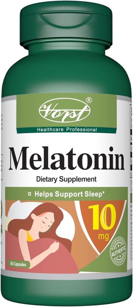 Melatonina 10mg 60 Kapsułek, Promotes Sleep & Relaxation, Lekka pomoc usypiająca, Suplement diety, Łatwy w...