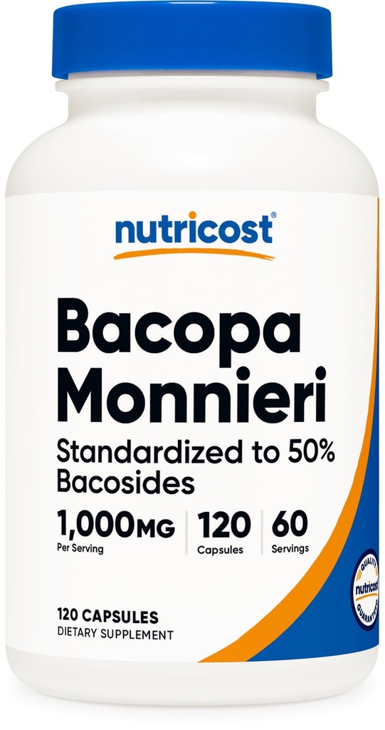 Nutricost Bacopa Monnieri 1 000 mg, 120 Kapsułek (60 Servings) - Non-GMO, Gluten Free i Vegetarian Friendly