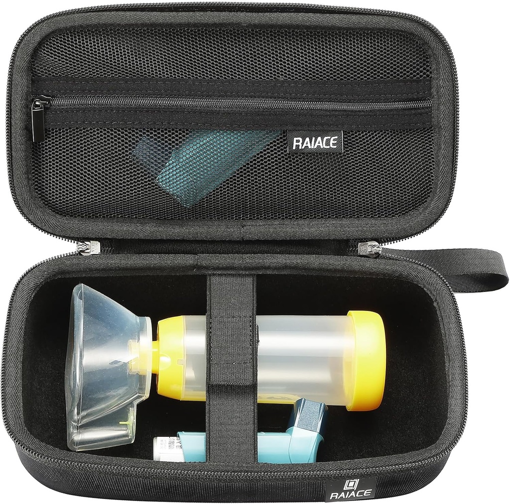 RAIACE Hard Travel Storage Case jest kompatybilny z Asthma Inhaler, Inhaler Holder Asthma Bag z kieszeń siatki dla medycyny i akcesoriów. (tylko przypadek) - czarny