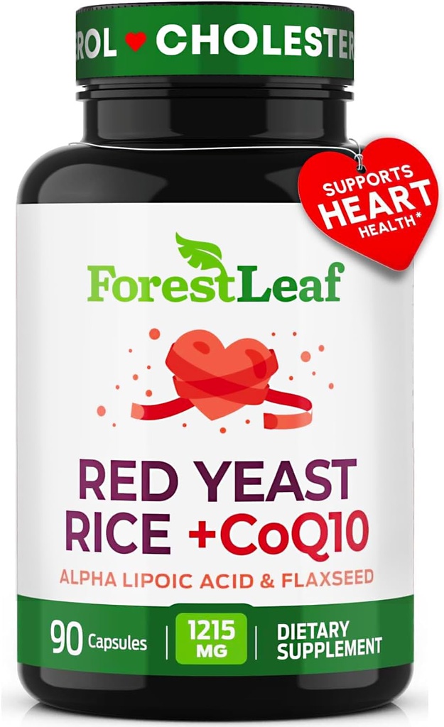 Red Yeast Rice 1215 mg. Kapsułki - Dodatkowa siła Red Rice Yeast z suplementem CoQ10, Plus Alpha kwas lipoinowy i aromat organiczny, Citrynin Free, Wspiera zdrowie układu sercowo-naczyniowego, Non-GMO 90 Veggie Caps