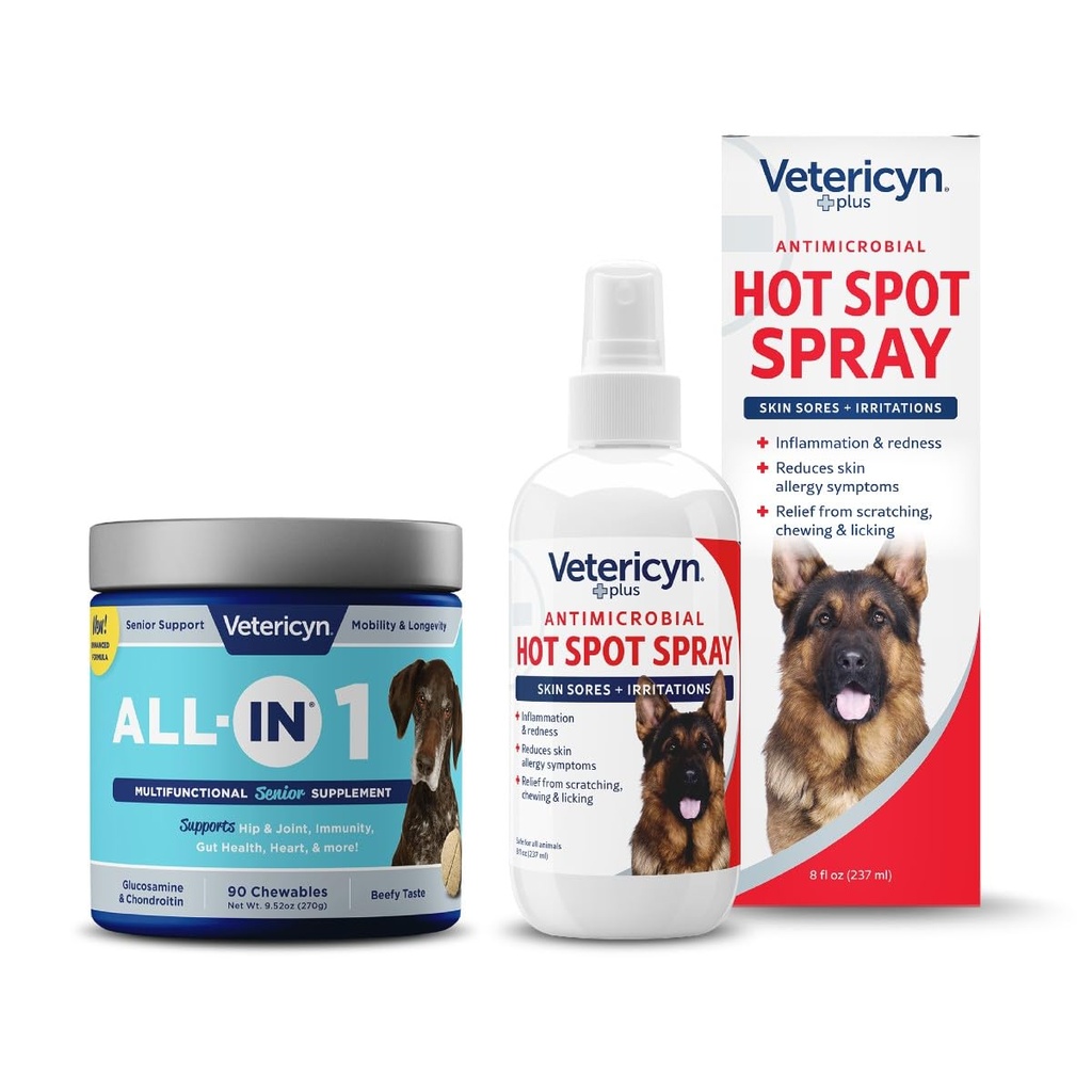 Vetericyn All- in 1 Multifunctional Senior Dog Supplement with Glucozamine and Vetericyn Plus Hot Spot Spray