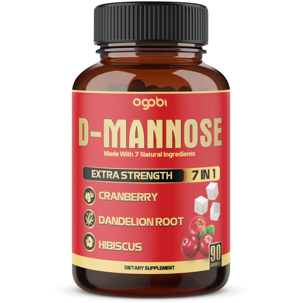 Kapsułki D- Mannose - 7 Ziół z żurawiną, Dandelion, Hibiscus i więcej - Wsparcie Flush Impuracje i Trakt zdrowia moczu - 90 Kapsułki Vegan 3- Miesiąc dostaw