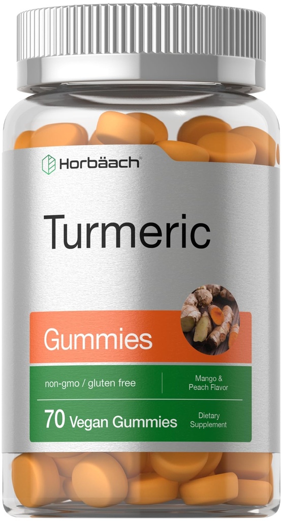 Horbäach Turmeric Gummies wegańskie 124; 70 Hrabia 124; Mango & Peach Flavor 124; Kurkumina turmerowa z Ginger Ginger 124; Wegan Non-GMO & Gluten