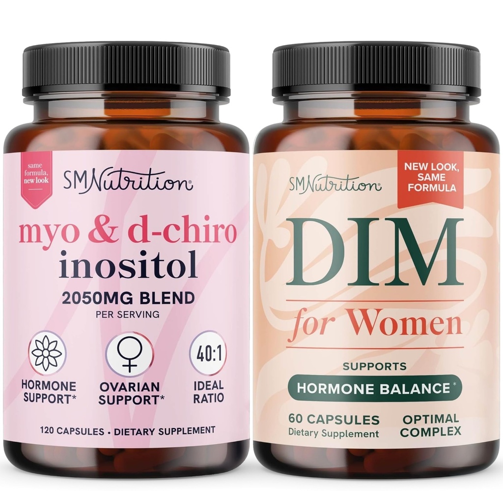 SMNutrition Women 's DIM Supplement & Myo- Inositol & D- Chiro Inositol Bilans hormonu z 40: 1 Stosunek (30 Służenie) i 250 mg suplement DIM dla kobiet Complex (60 Służenie)