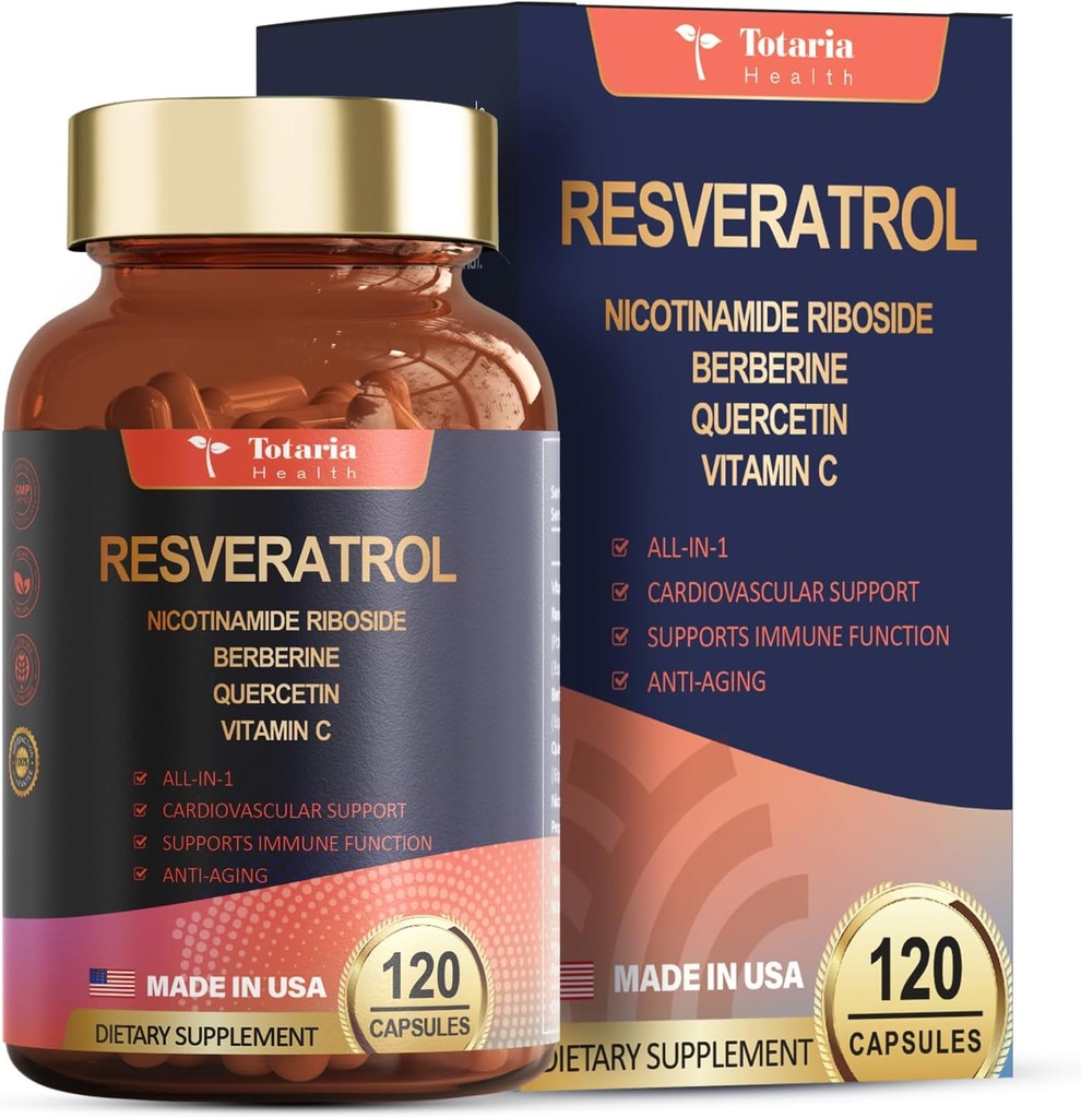 Resveratrol Suplement Dodatkowa siła z Berberine Quercetin Green Tea Extract Grape Seed Extract Polifenol przeciwutleniacz Suplement Przeciwutleniacz & Heart Health Support 120 Kapsułki