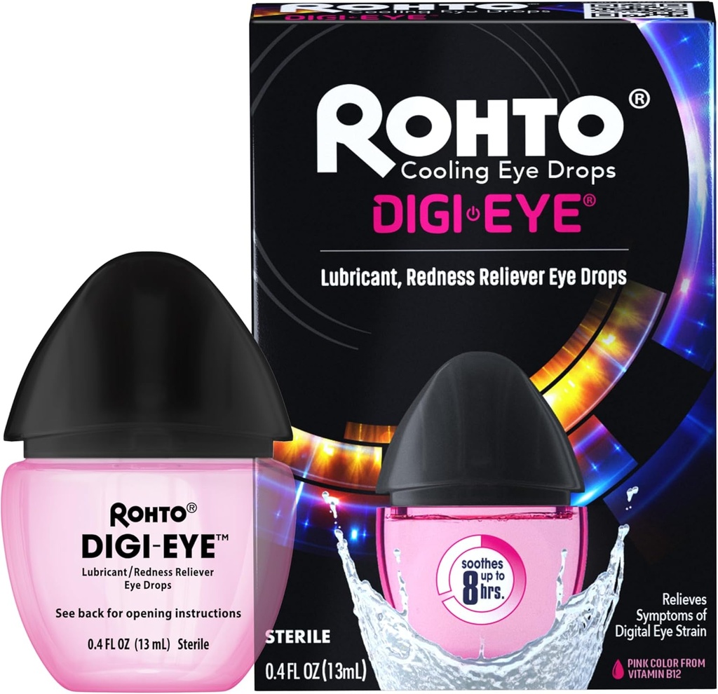 Rohto Digi- Eye Digital Oye Strain Eye Drops, chłodzenie Oko Strain Relief od Digital Eye Strein Objawy, Długotrwałe-Trwanie, Kojąca Ulga Eye, Oko Drops dla Czerwony, Zmęczone Oczy 0.4 fl Oz Butelka (Opakowanie 2)