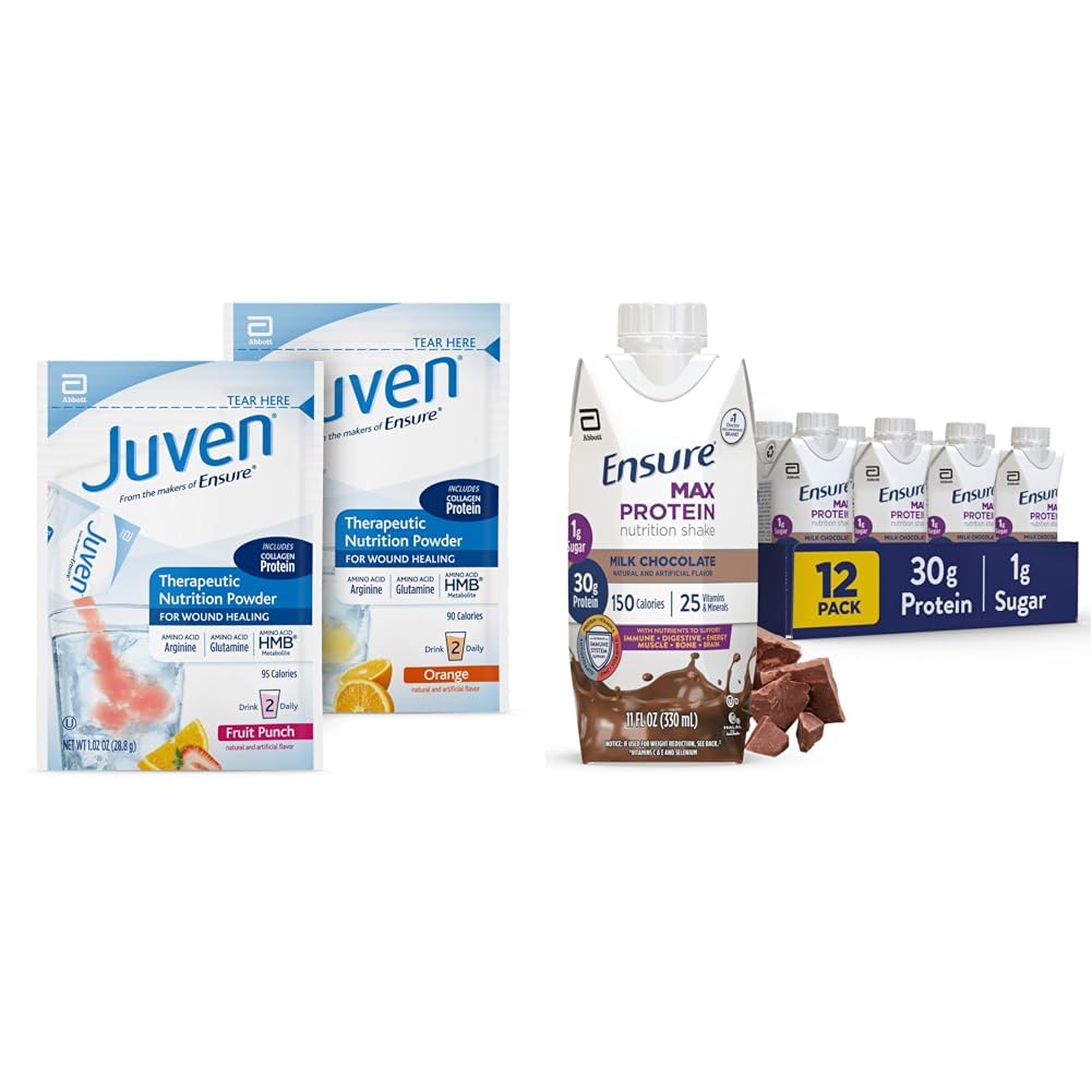 Juven Teractive Nutrition Drink Mix Proszek do wspomagania gojenia ran, Zawiera białko kolagenowe & Upewnij się, że Max mleko białkowe Czekoladowe Nutrition Shake, 30 g Białko, 1 g Cukier, 4g Comfort Fiber Mieszanka