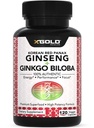 Autentyczny koreański czerwony Panax Ginseng 1200mg + Ginkgo Biloba 160mg - Wysoka moc żeńszenodów - energia, pamięć, Focus & Brain Health - Kapsułki wegańskie dla mężczyzn i kobiet - 120