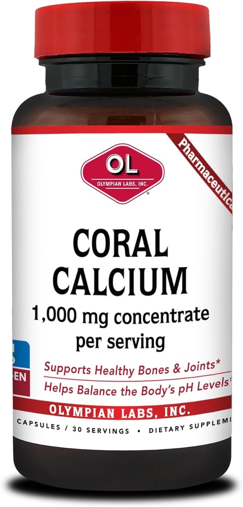 Olympian Labs Coral Wapń 1000mg Koncentrat Kapsułki, Wsparcie zdrowe kości i pH Równowaga - 90 Kapsułki