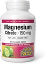 Naturalne Czynniki Magnezu Citrate, 150 mg, Tabletki do żucia, Wspomaga Nerwy, Mięśnie i Serce Funkcje, Kluczowe Limy, Cukier wolny, 60 Hrabia
