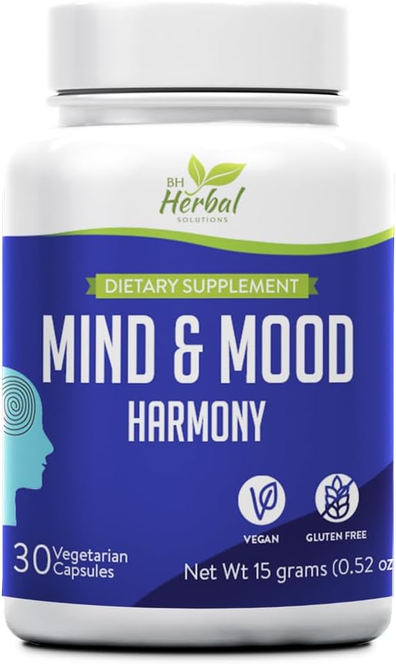 Mind and Mood Harmony - Ulepszona klarowność i koncentracja - Balance Mood Swings - Wsparcie regulacji emocjonalnej - Non Drowsy Formula - 100% Ziołowe i naturalne