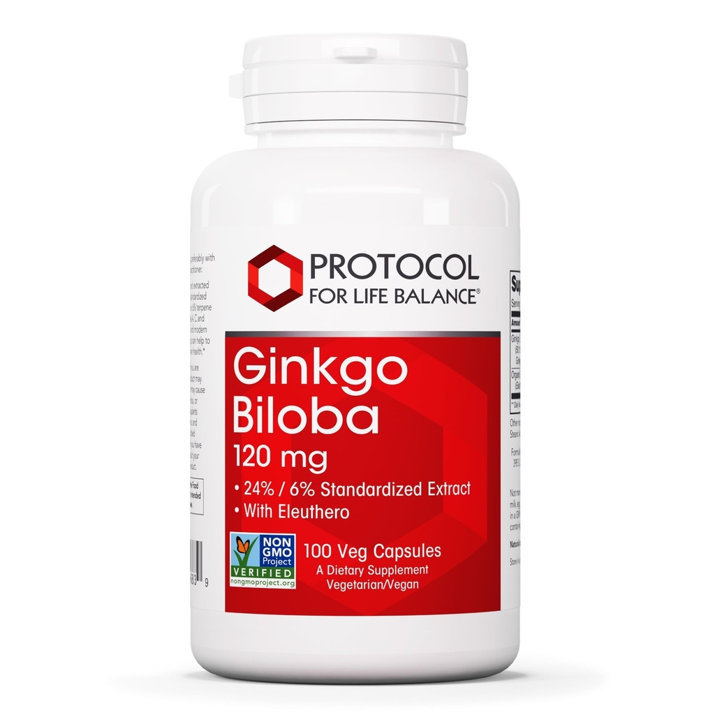 PROTOKÓŁ NA RZECZ ŻYCIA BALANCE Ginkgo Biloba - 120 mg Ginkgo Biloba Extract - with Eleuthero - for Brain Health & Blood Circulation Support - Dairy Free & Non-GMO - 100 Veg kapsułki