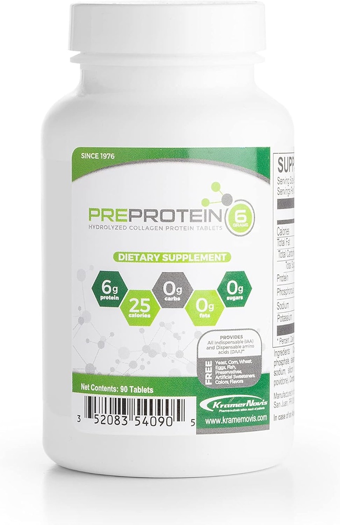 PreProtein ® Unflavored Zhydrolizowane Kolagen Beztłuszczowy bez węglowodanów, Amino Acids Protein Tablets, Stosowane przez Healthcare Systems, 90 Tabletki