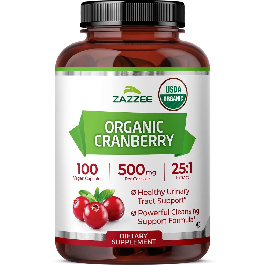 Zazzee USDA Organic Cranberry 25: 1 Extract, 500 mg na kapsułkę, 100 Kapsułek Wegańskich, Ponad 3 Dostawy Miesiąc, Standaryzowane, Skoncentrowane 25X Extract, 100% Wegetarian, Certified Organic, Non-GMO All- Natural