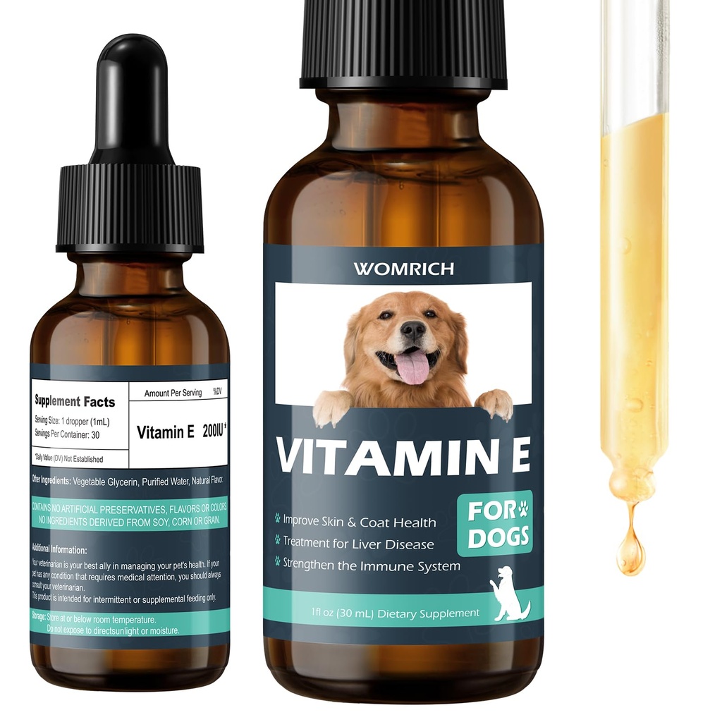 Witamina E dla psów - Witaminy psów E - Witamina E Dropper dla psów, Poprawa zdrowia skóry i płaszcza, Leczenie choroby wątroby, Wzmocnienie układu immunologicznego - Naturalna formuła dla wszystkich wieków, i Hodowli - 30 ML