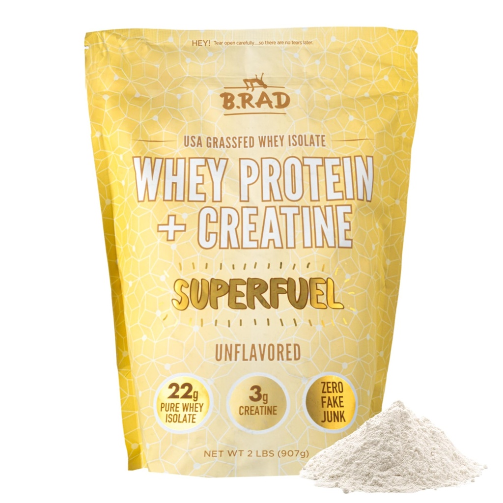 B.rad Superfuel - Wyizolowane białko serwatki z trawy wzmocnione Creatine 124; Farm- Fresh, Easy- to- Digest, Czyste składniki 124; 2 funty 124; 100% USA Sourced ED124; Unflavored