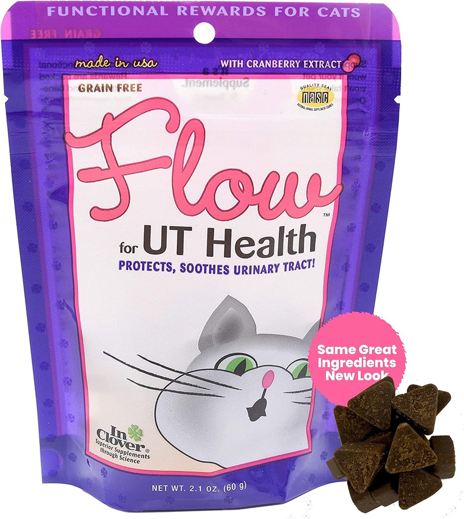 W Clover Flow Soft Chews dla kotów. Codzienne wsparcie dla zdrowia UT. Naukowo Stworzony z naturalnych składników, aby utrzymać mocz Tract Fluving naturalnie