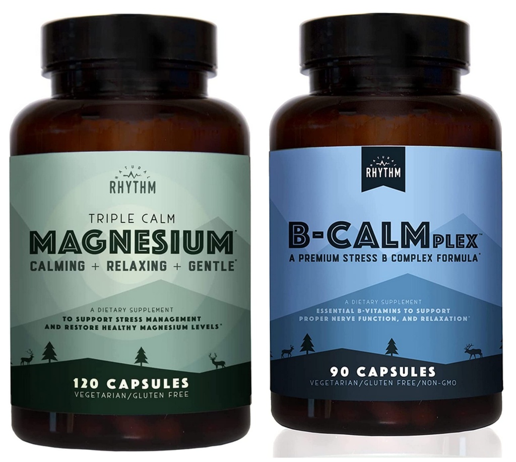 Naturalny Rhythm Calm Bundle - Triple Calm Magnezu 150mg, 120 Kapsułek + B- CALMplex, Unikalny Mieszanka Witaminy B, 90 Kapsułek