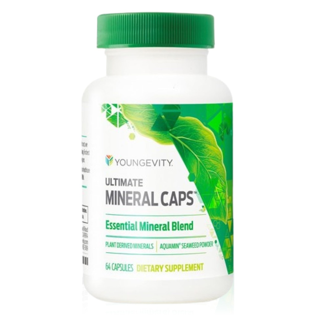 Youngevity Ultimate Mineral Caps ™ - 70 + Esential Full Spectrum Trace Minerals - Nutrient- Dense, Derived from Humic & Aquamin Seaweed (64 kapsułki) (opakowanie po 4)