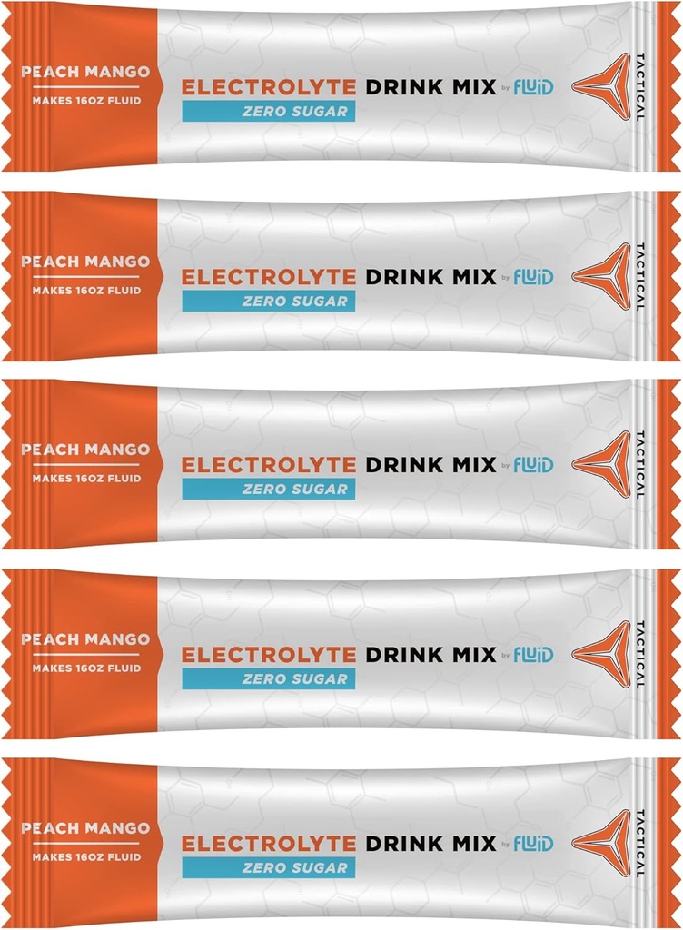 Fluid Tactical - Zero Sugar, Keto Electrolyte Powder, Pakiety nawadniające, Made in USA (Peach Mango, 25 Count)