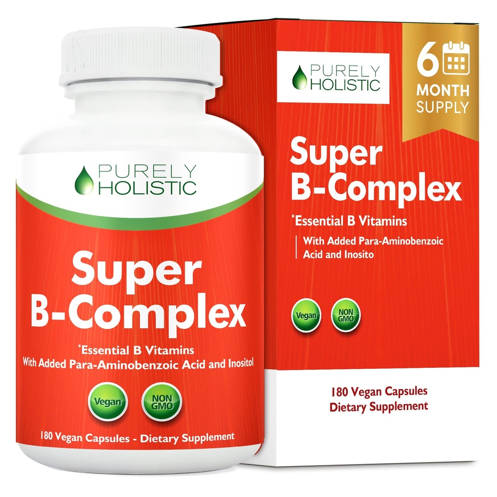 Witamina B Complex - 8 Super B Complex Witaminy z Choliną i Inozytolem, Witaminy B1, B2, B3, B5, B6, B8, B9 i B12 - B100 Complex - 180 Kapsułki wegańskie - 6 Miesiące Dostawy - Made in The USA