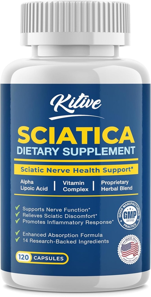 Sciatic Nerve Relief: Advanced Supplement for Sciatica - Potent Alpha Lipoic Acid & Turmeric & Herbal Relief Ingredients - Made in USA, 120 Capsules (120 Count (Pack of 1), Banana)