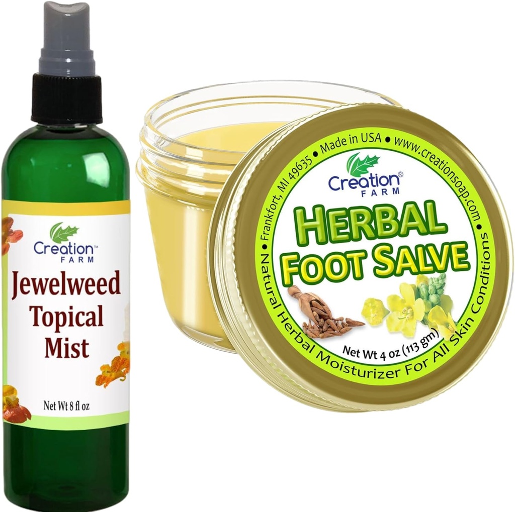 Jewelweed Topical Mist 8 Oz i ziołowe stopy Salve 4 Oz - Rozwiązania dla Itch, aby łatwiej cieszyć się codziennym