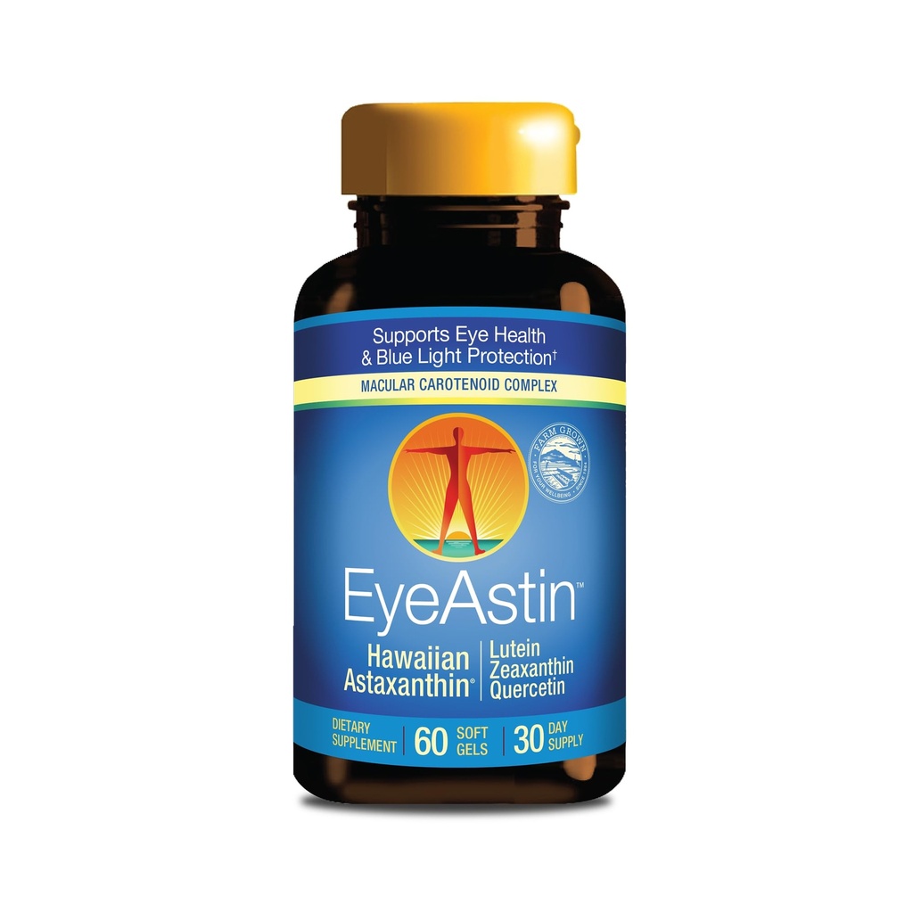 EyeAstin, BioAstin Hawaiian Astaksantyna z luteiną i zeaksantyną, Pomaga Oko Zdrowie Naturalnie, 60