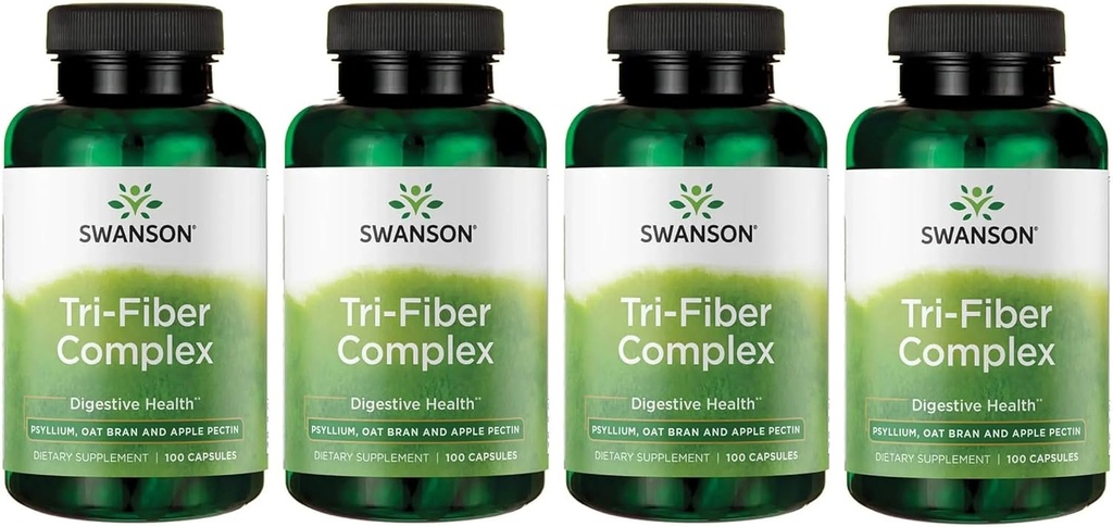 Swanson Tri- Fiber Complex - Digestive Health Supplement Made with Psyllium, Oat Bran, & Apple Pectin - (100 kapsułek) (4 opakowania)