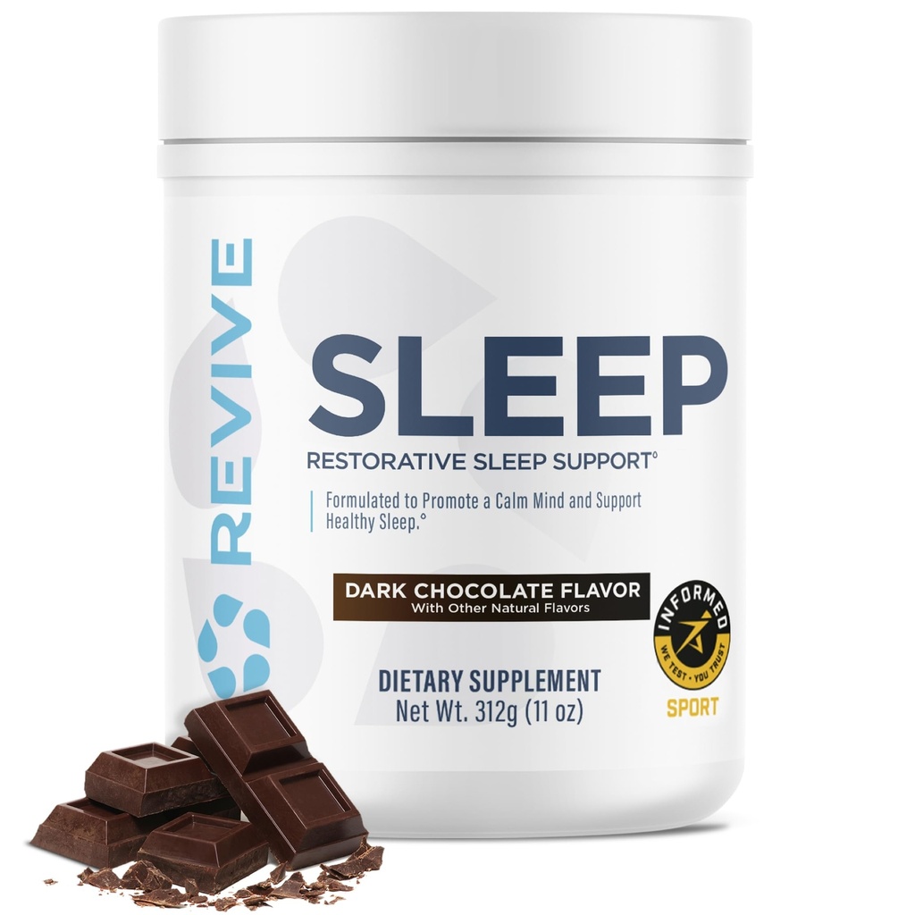 Revive MD Sleep Supplement Supplement for Adult, Dark Chocolate - Sleep Supplements with Magnezu (Glicynian), Inozytol, Glicyna & L- Theanine - Promotes Relaxation & Sleep Health (30 Servings)